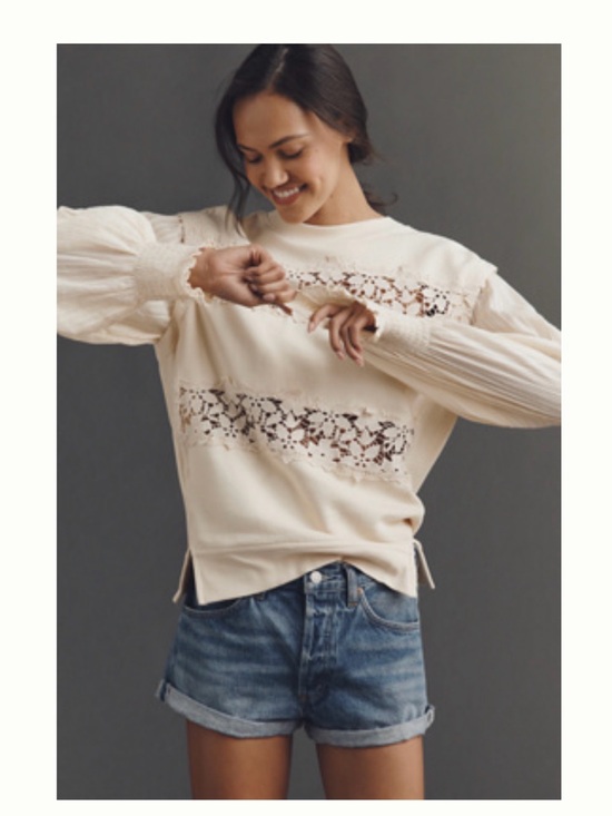 By Anthropologie Tops - BY ANTHROPOLOGIE FLORAL CUTWORK LONG-SLEEVE TOP